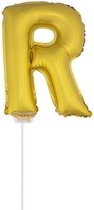 Gouden opblaas letter ballon R op stokje 41 cm