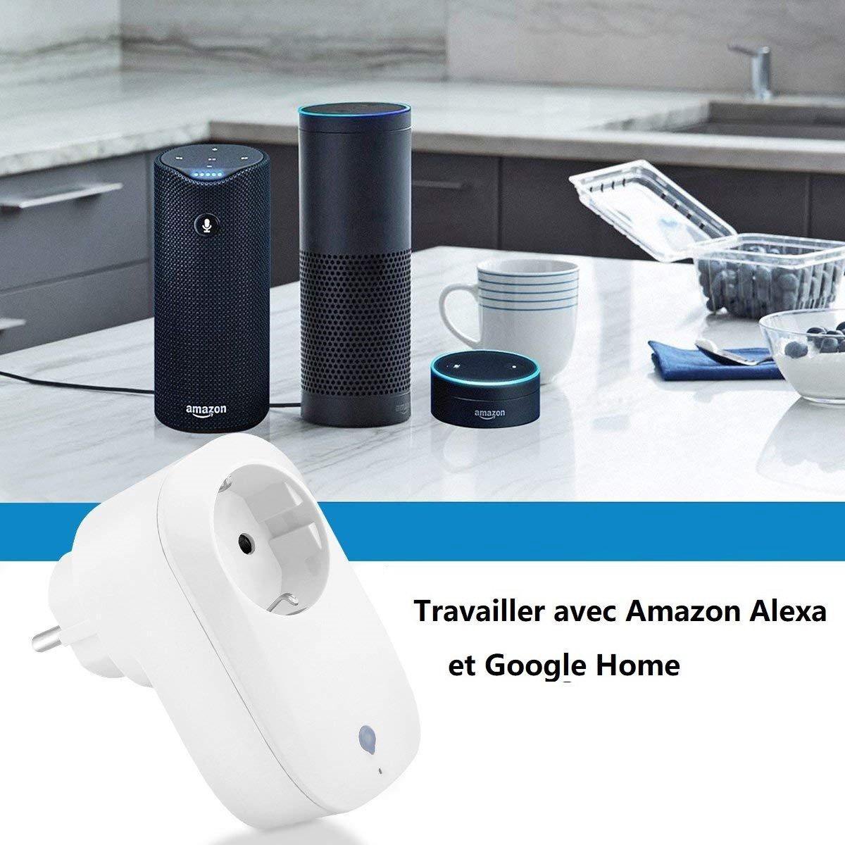 Globe - Lot de 3 prises intelligentes blanches connectées Wi-Fi et  compatible avec Alexa et l'assistant Google