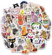 50 verschillende stickers met katten - coole mix voor laptop, koffer etc