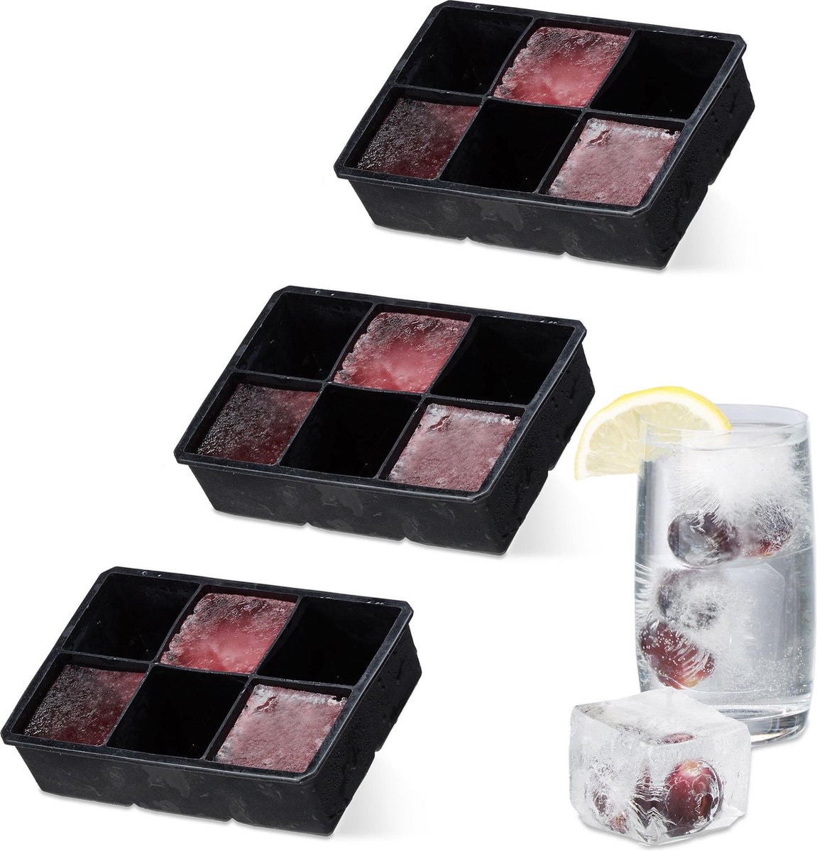 3x Siliconen ijsblokjesvorm - ijsblokjesmaker 5 cm - ijsblokkenhouder -
