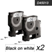2x Compatible voor Dymo 45013 Standard Label Tape - Zwart op Wit - 12mm