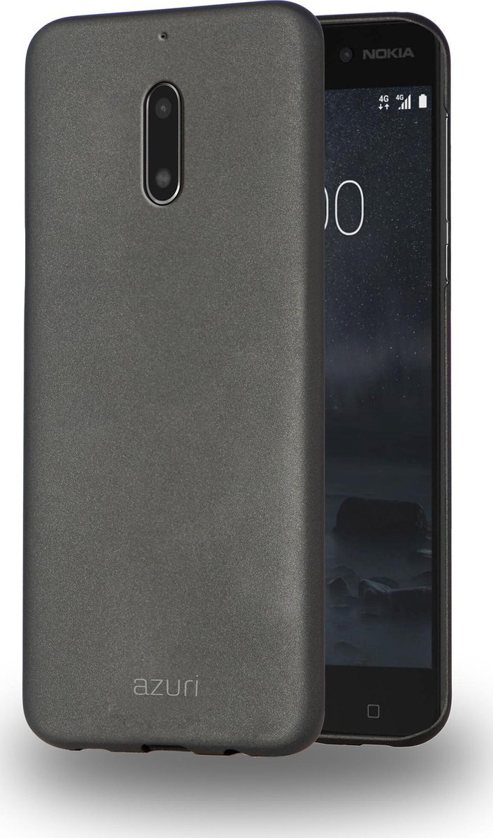 Azuri metallic hoesje met soft touch coating - Voor Nokia 6 - Zwart