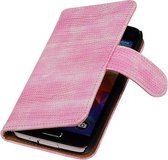 Hagedis Bookstyle Wallet Case Hoesje Geschikt voor Samsung Galaxy S5 G900F Roze