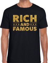 Rich and Famous goud glitter tekst t-shirt zwart voor heren - heren verkleed shirts XL
