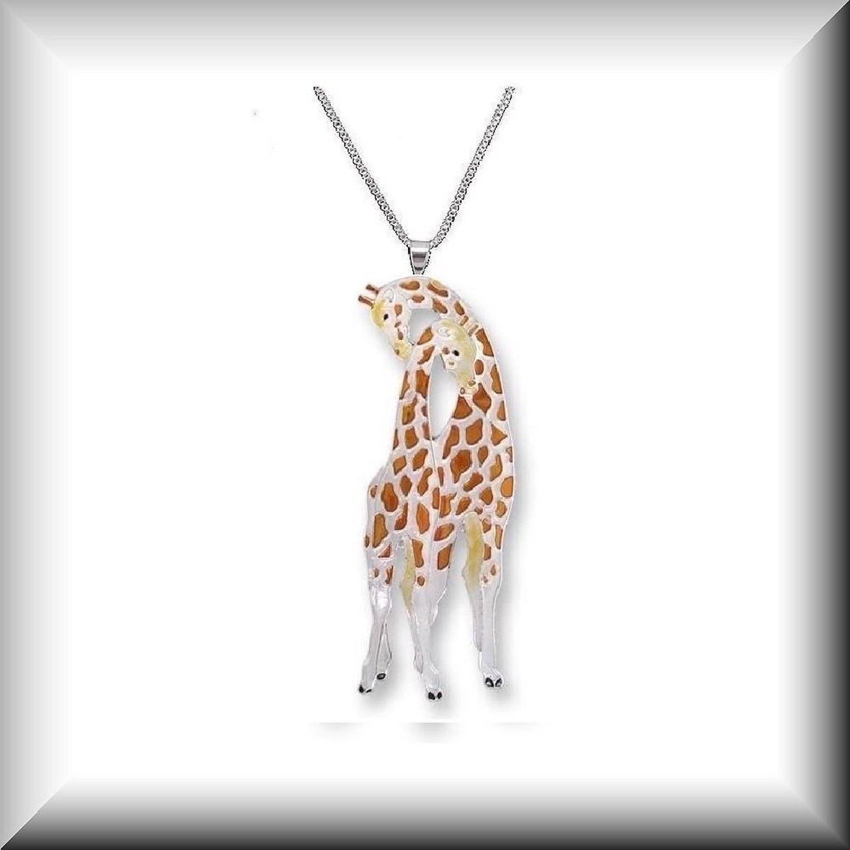 Schitterende geëmailleerde hanger/broche van 2 giraffen