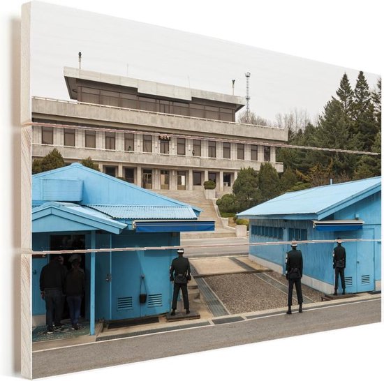 DMZ Korea op hout 40x30 Gezamenlijke veiligheidsgebied tussen Noord