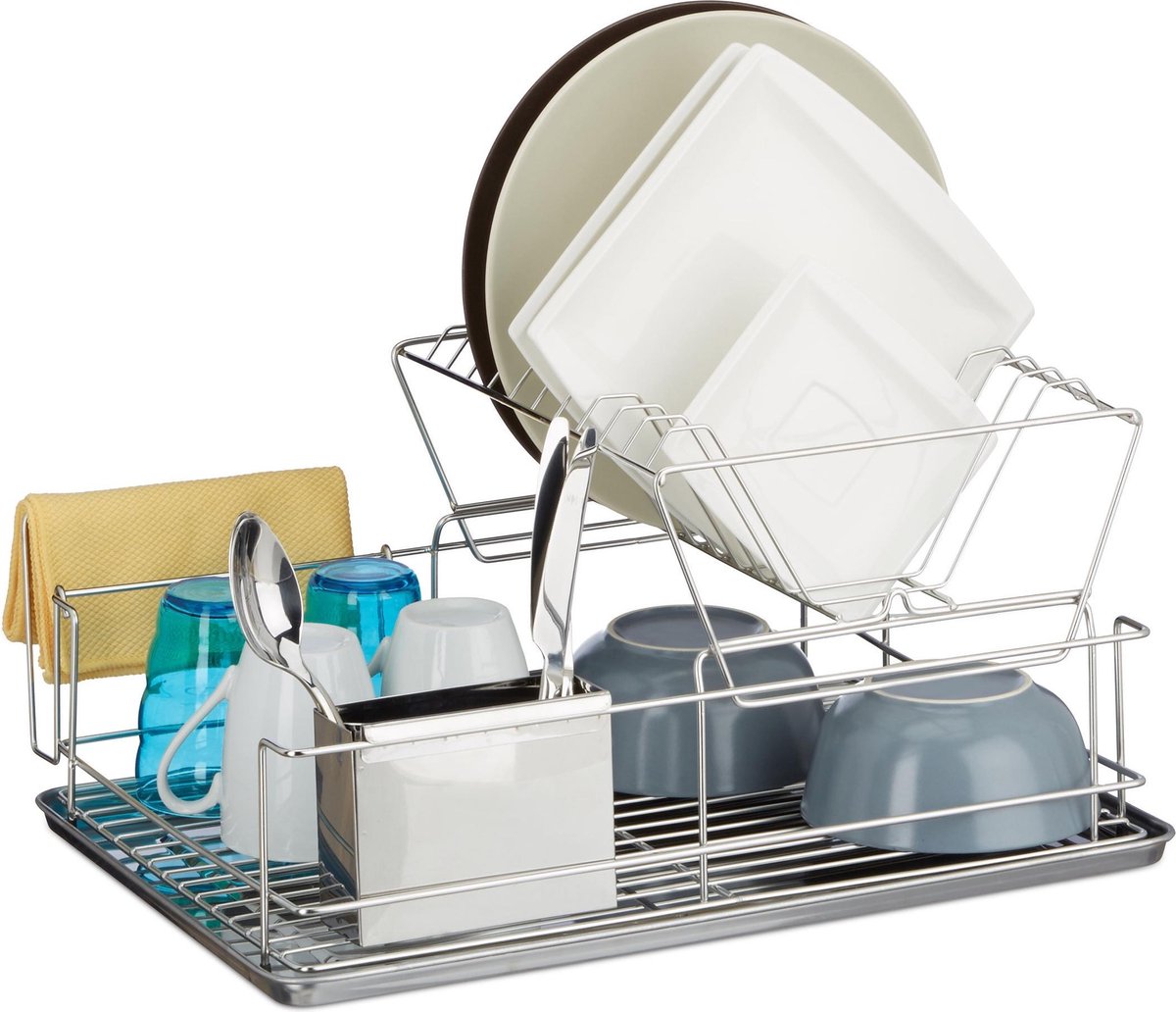 Goedkoopste afdruiprek - ca. 23,5 x 48 x 32 cm - rvs - bestekhouder - robuust - zilver