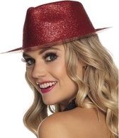 Rood trilby hoedje met glitters voor dames