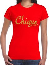 Chique goud glitter tekst t-shirt rood voor dames XS