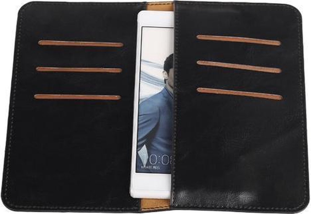 Zwart Pull-up Medium Pu portemonnee wallet voor Huawei Honor Bee