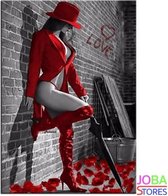 Diamond Painting "JobaStores®" Dame in rood - volledig - 30x40cm