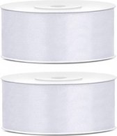 2x Hobby/decoratie witte satijnen sierlinten 2,5 cm/25 mm x 25 meter - Cadeaulinten satijnlinten/ribbons - Witte linten - Hobbymateriaal benodigdheden - Verpakkingsmaterialen