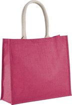 Jute fuchsia roze strandtas 42 cm - Strandartikelen beach bags/shoppers