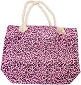 Shopper/boodschappen tas luipaard/panter print roze 43 cm - Stevige boodschappentassen/shopper bag met rits