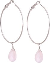Behave - Oorbellen - Oorringen - Zilver kleur - Roze - Hanger - Natuursteen - 7 cm