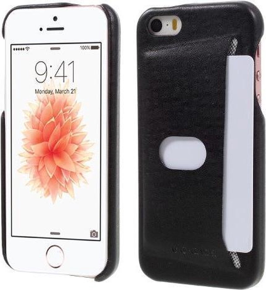 G-CASE voor iPhone SE / 5s / 5 struisvogel textuur met leder beklede harde telefoonhoes met kaartsleuf - Zwart