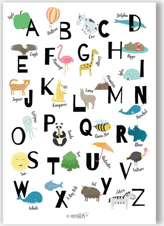 Beste bol.com | ABC Alfabet poster engels voor kinderkamer 30x40 cm UU-18