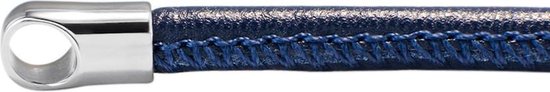 Quiges Leren Ketting Blauw zonder Sluiting Clipring voor Hangers - RVS - Dames - 46cm - EPK089