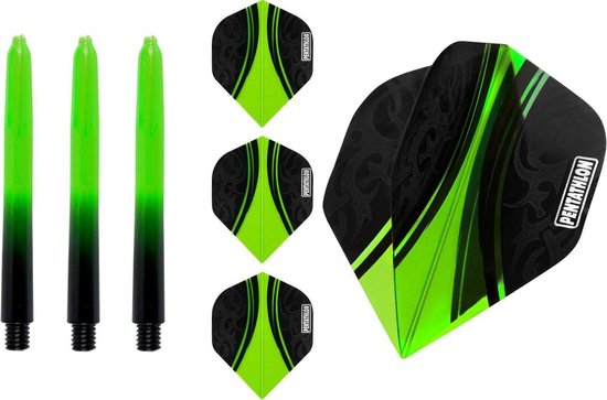 Afbeelding van het spel ABC Darts Flights Pentathlon - Dart flights en Medium Dart Shafts - Groen - 3 sets