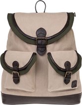 Monbeki Beige Canvas Rugzak met Groene Kleppen
