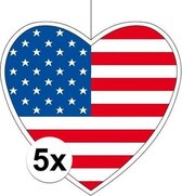 5x Hangdecoratie hart Amerika14 cm - Amerikaanse vlag WK landen versiering