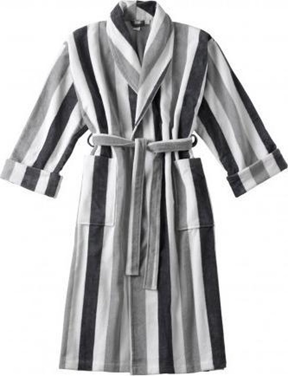 Elias luxe badjas Stripes grijs/wit MAAT S