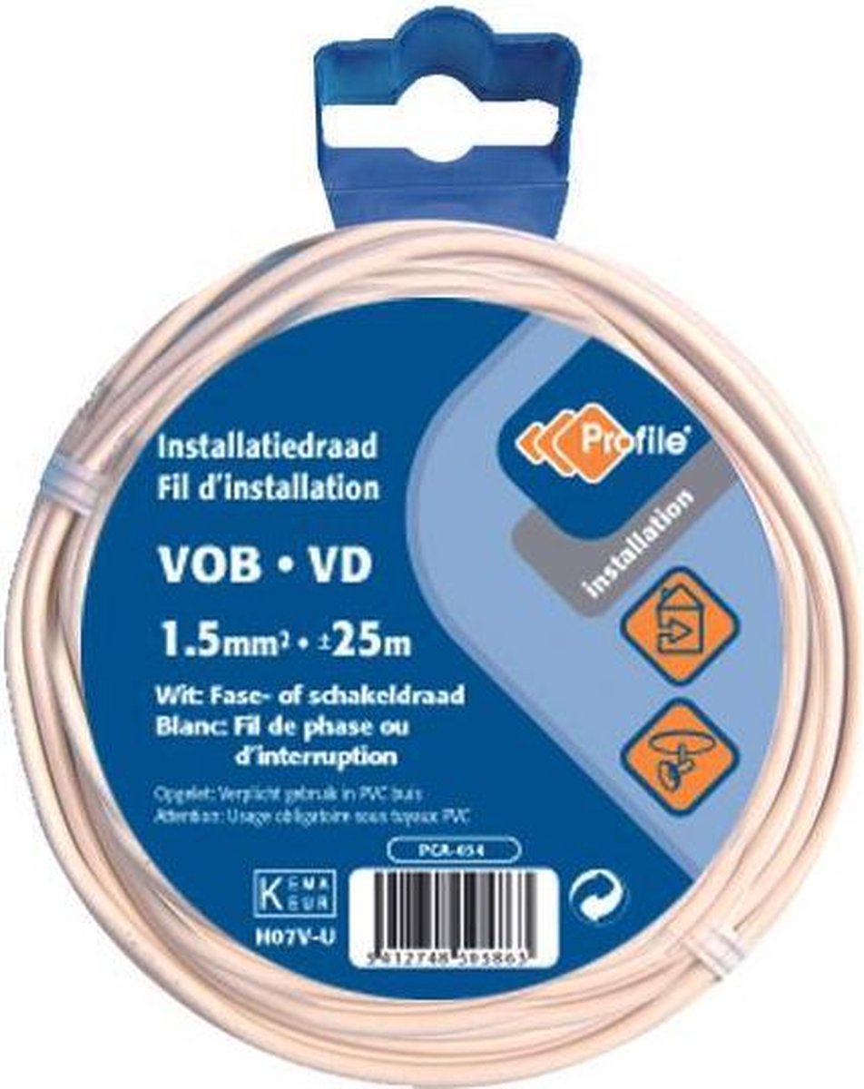 PROFILE installatiedraad VOB (België) VD (Nederland) - 1,5mm² - wit - 25 meter