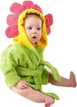 Baby badjas - Komfor - Bloem - Groen met rood - Inclusief gratis baby borstel & kam