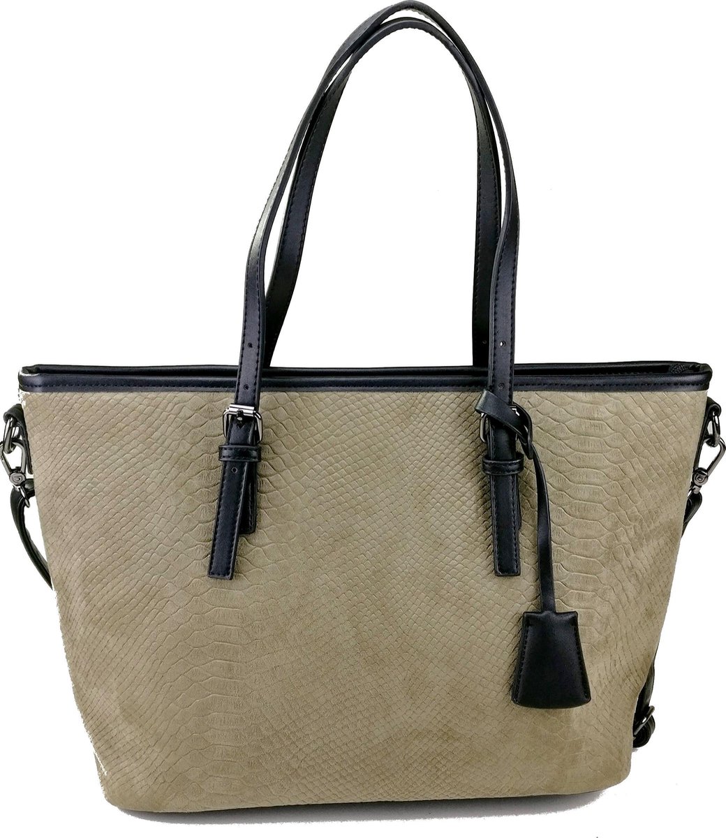 DUDLIN Omhang Hand & Schoudertas Taupe Groen Shopper Tas