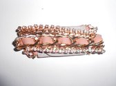Fashionidea mooie goudkleurige brede armband met roze leer en zirkonia kristallen!