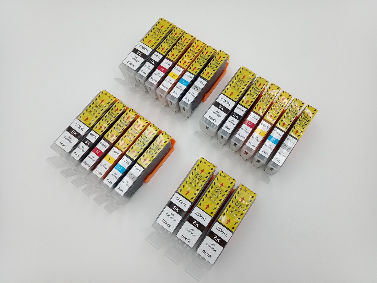 KATRIZ® huismerk inkt voor Canon 6X PGI550XLBK + 3X CLI551XLBK + 3X CLI551XL Cyaan + 3X CLI551XL Magenta + 3X CLI551XL Geel + 3x CLI551Grijs (21stuks)  - Met chip