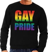 Gay pride regenboog sweater zwart - homo sweater voor heren - gay pride S