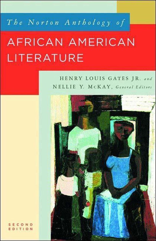 Boekomslag van 'The Norton Anthology of African American Literature', tweede editie. Met een abstract schilderij van een groep mensen.