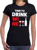 Time to drink Wine tekst t-shirt zwart dames XL