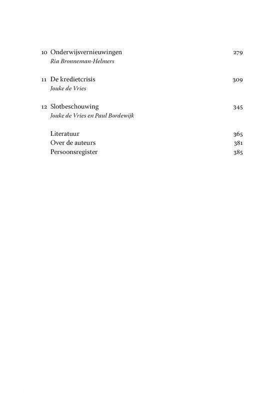 Deel van de inhoudsopgave van een boek, met hoofdstuktitels en paginanummers.