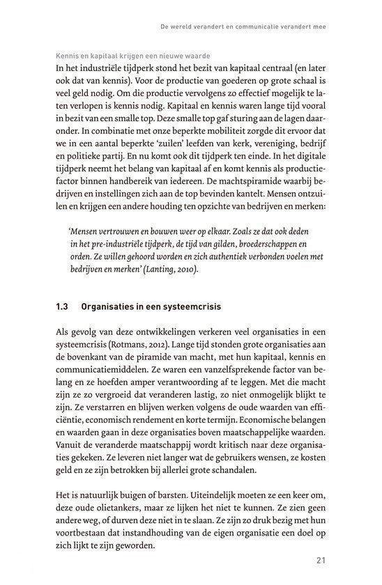 Pagina 21 van 'Meten en Scoren' met tekst over organisaties in een systeemcrisis.