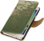 Samsung Galaxy A5 - Donker Groen Lace/Kant hoesje - Book Case Wallet Cover Beschermhoes