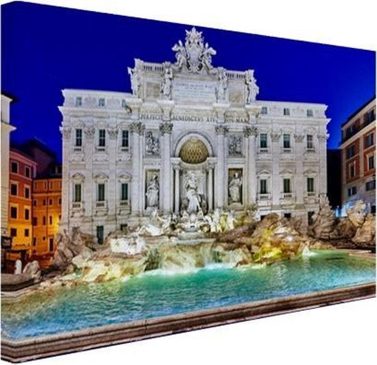 Magnifiquement éclairé Fontaine de Trevi à Rome en toile 120x80 cm - Impression photo sur toile peinture Décoration murale salon / chambre à coucher) / Villes Peintures Toile