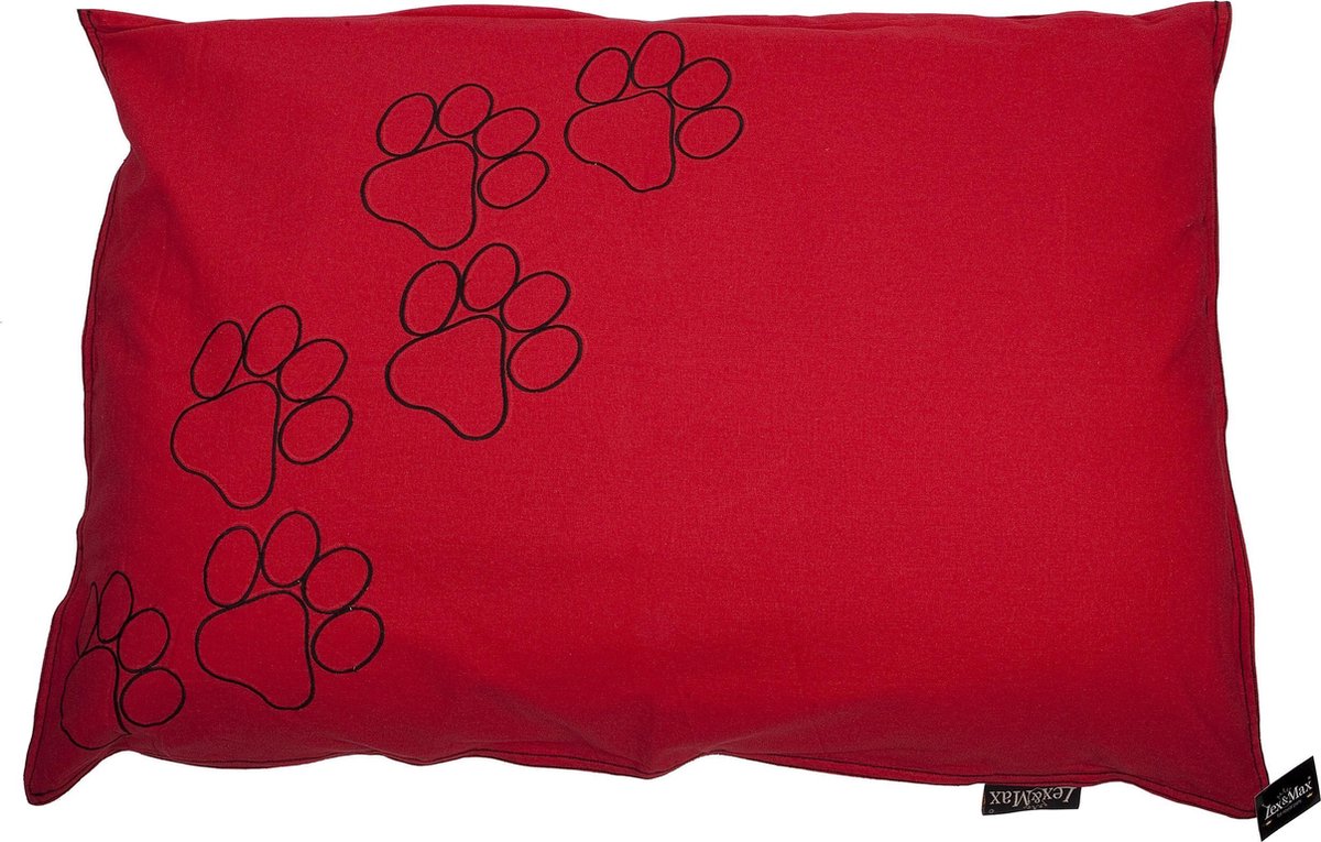 Lex & Max hondenkussen happy feet rood - 100 x 70cm