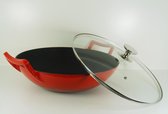Relance wokpan inductie gietijzer rood 36 cm met gratis glasdeksel