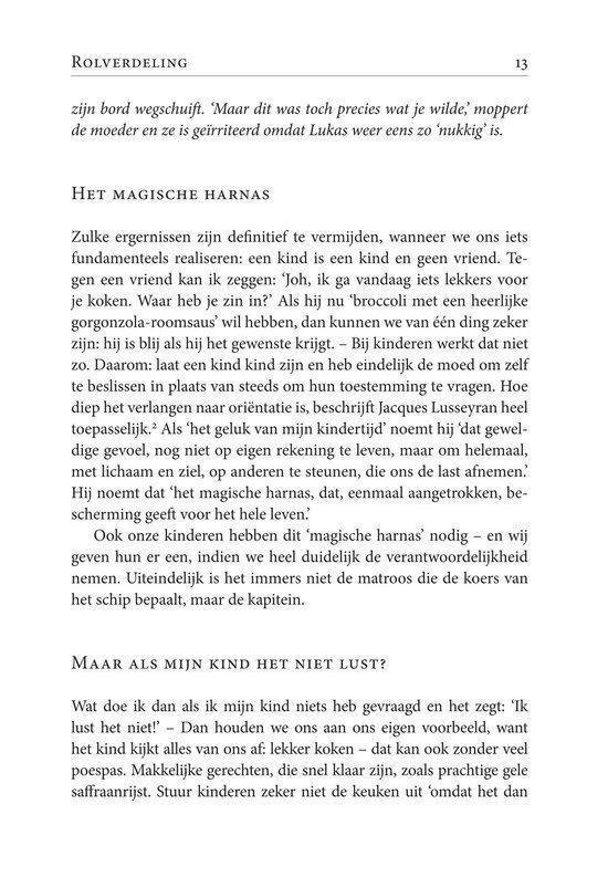 Pagina 13 met tekst over "Rolverdeling", "Het magische harnas" en "Maar als mijn kind het niet lust?".