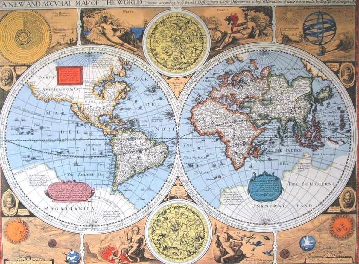 Posterpoint Wereldkaart poster - klassiek - historisch - luxe papier - formaat 70 x100 cm Multi colour