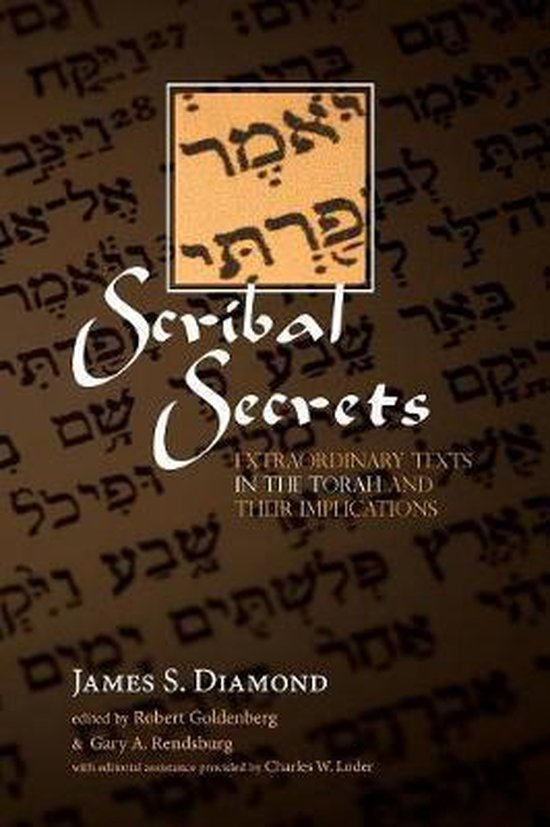 Boek 'Scribal Secrets' met Hebreeuwse tekst en gouden inzet.