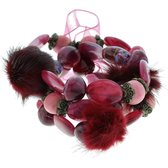 Donker roze kralen armband met strik en bont
