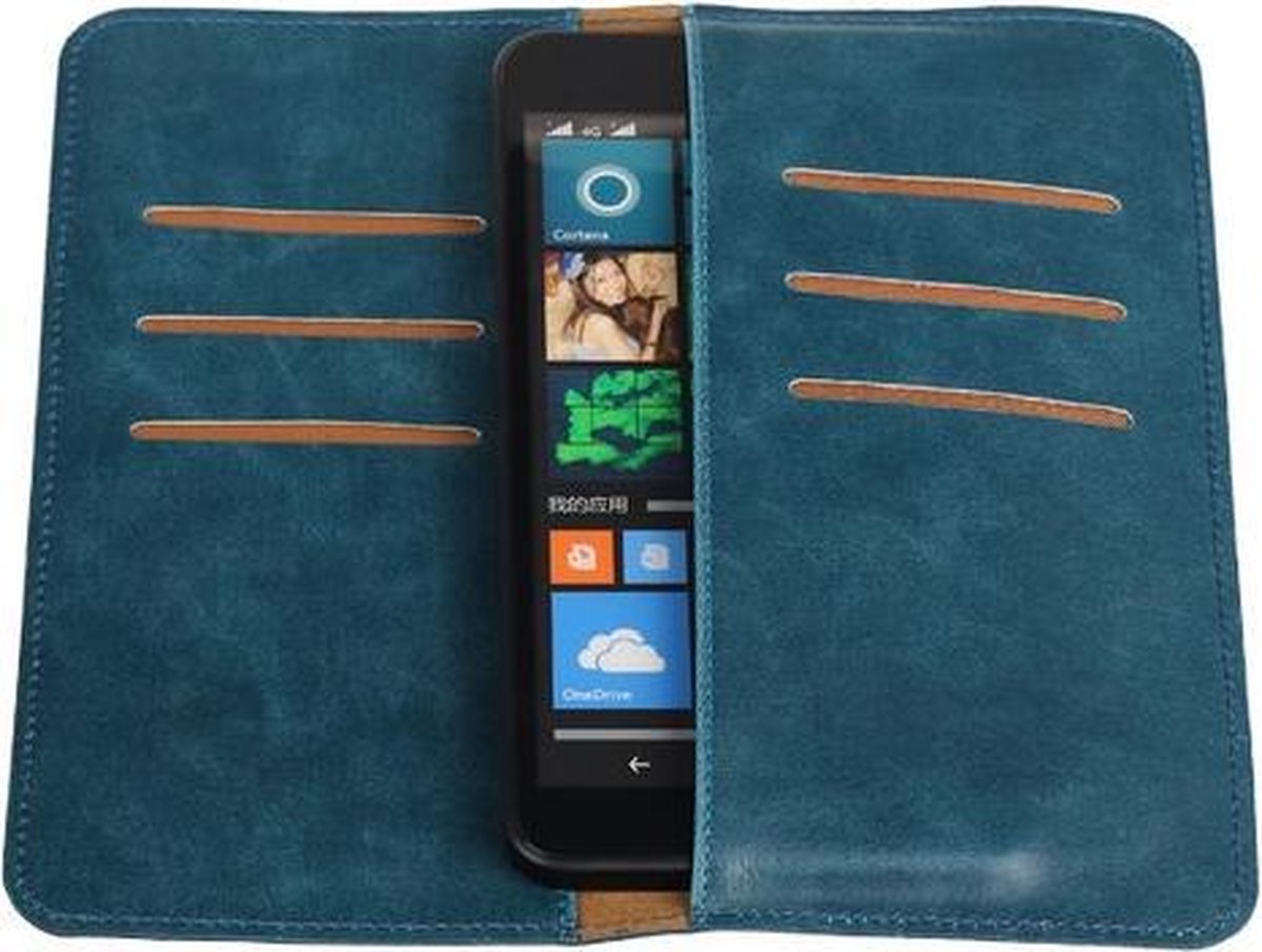 Blauw Pull-up Large Pu portemonnee wallet voor Sony Xperia X