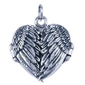Zilveren Foto medaillon hart ketting hanger - Vleugels - 1 foto
