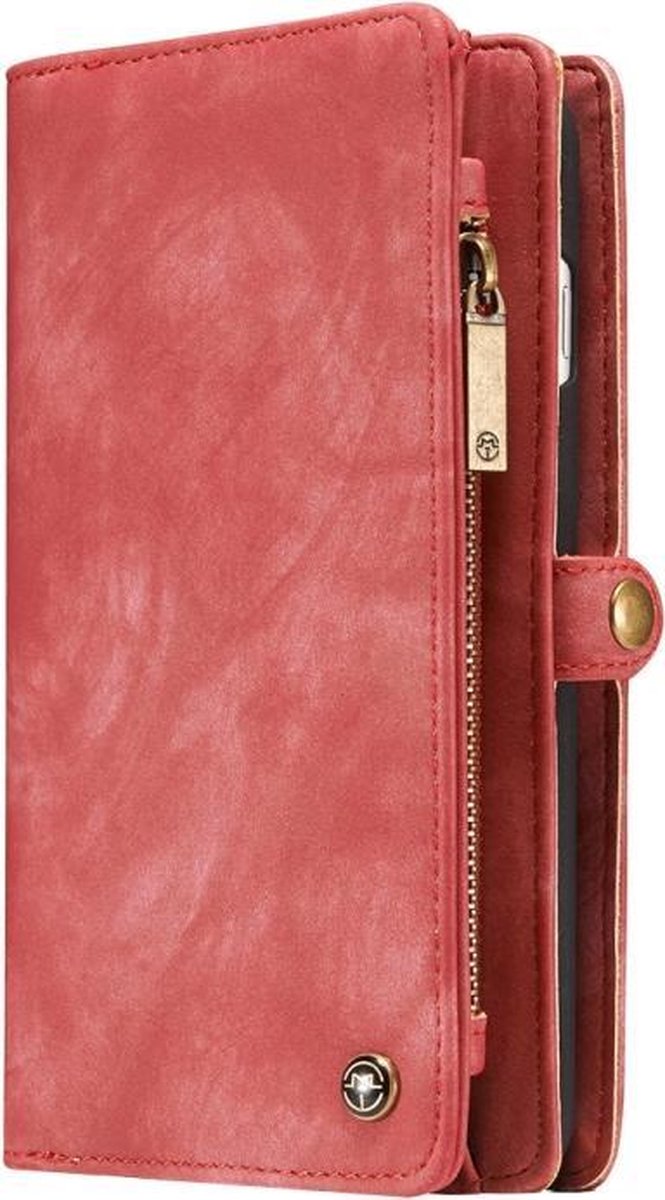 Let op type!! CaseMe for iPhone 8 Plus & 7 Plus Multifunctional Leather Billfold with Detachable Magnetic PC Back Protective Case & Holder & 11 Card Slots & 3 Cash Slots & 1 Zipper Wallet & 2 Photo Frames & 3 Magnetic Clasps(Red)