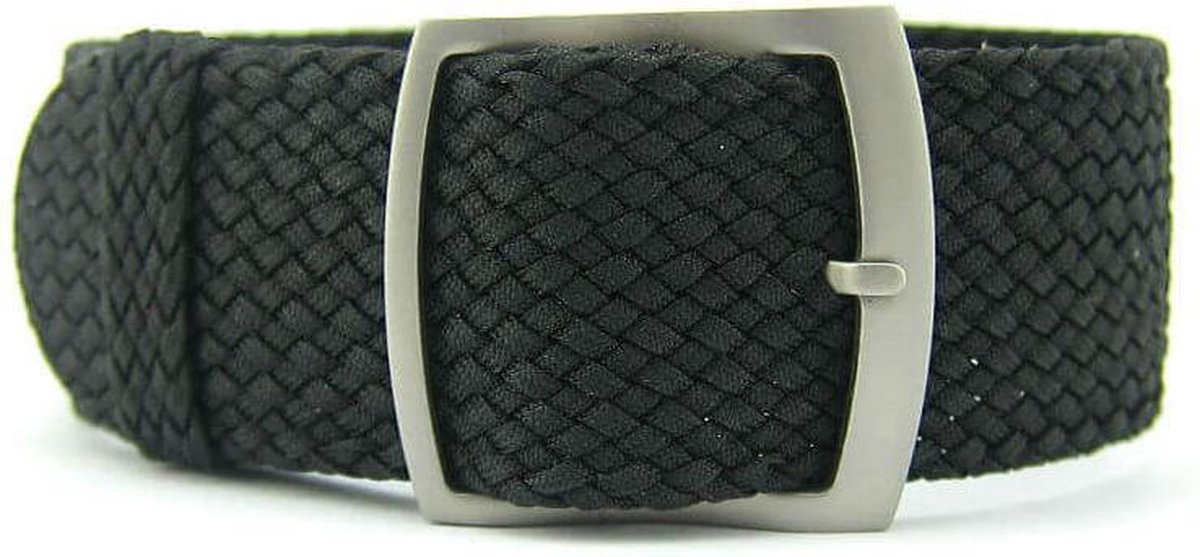 Premium Braided Perlon Strap - Geweven Perlon Horlogeband - Zwart 22mm