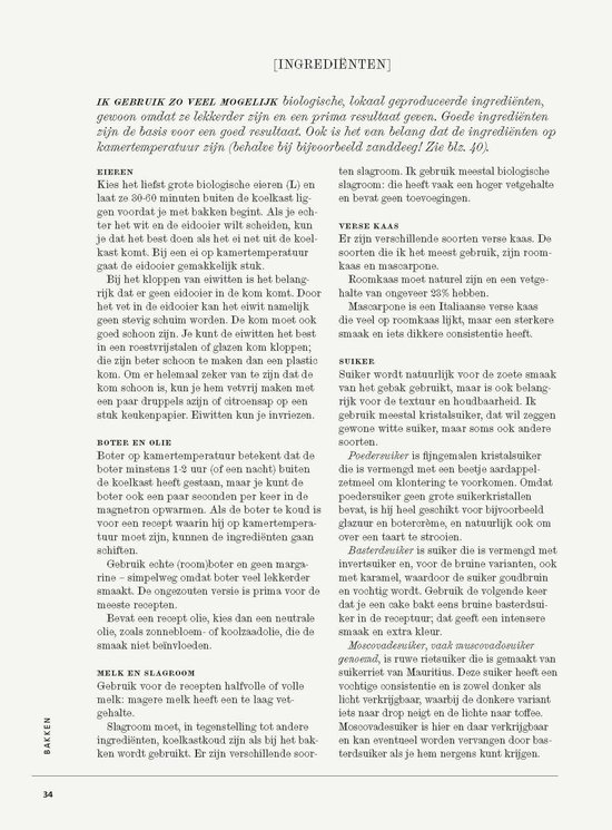 Receptpagina met ingrediënten en bereidingswijze voor gebak.