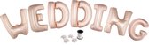 Folie ballonset roze met letters WEDDING 102 cm + geschenklint 10m met 4 witte strikken
